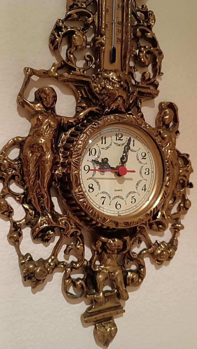 Reloj termómetro antiguo dorado