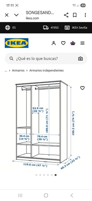 Armario SONGESAND blanco 120x60x191