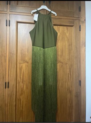 Vestido largo flecos verde oliva