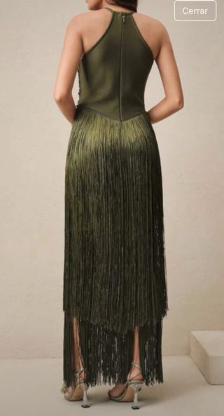 Vestido largo flecos verde oliva