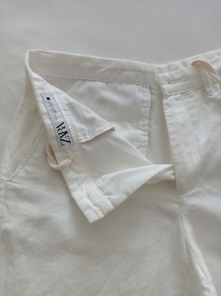 Pantalones Zara - Lino y algodón blanco roto
