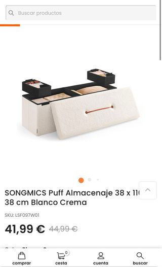 SONGMICS Puff Almacenaje 38 x 110 x 38 cm