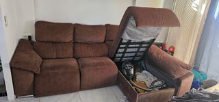 Sofá motorizado chaise longue marrón