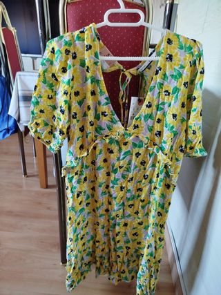 Vestido flores amarillo-verde talla S