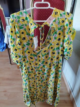 Vestido flores amarillo-verde talla S