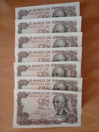 7 Billetes 100 Pesetas España