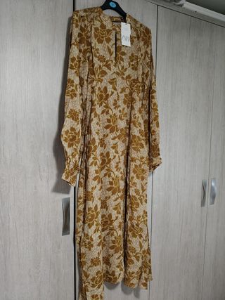 Vestido largo estampado marrón beige