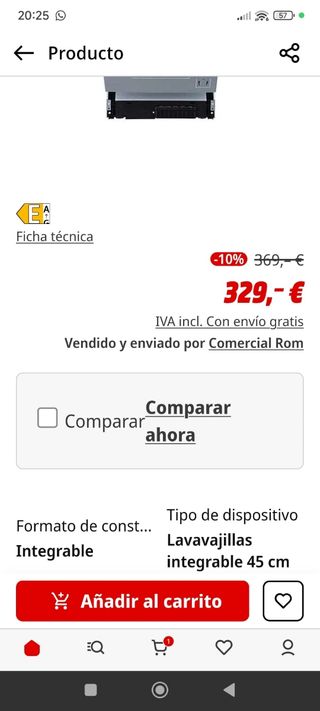 Lavavajillas encastrable dañado