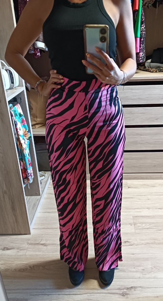 Pantalones Palazzo Zara XS - Rosa y Negro