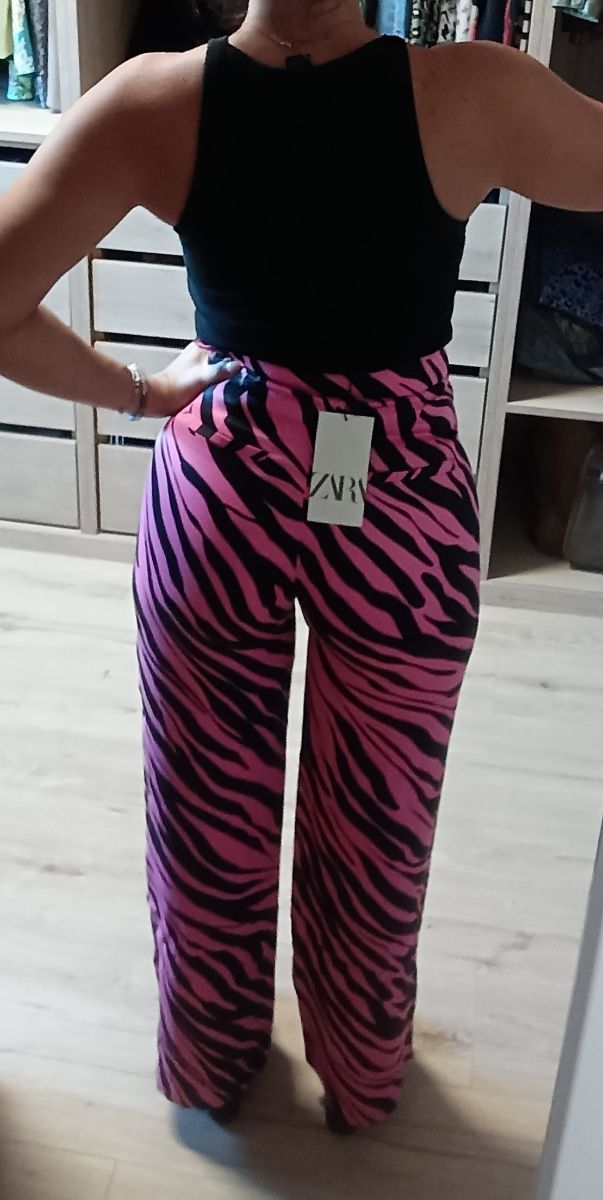 Pantalones Palazzo Zara XS - Rosa y Negro