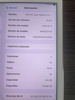 IPAD AIR 2 64GB LIBRE ESTADO 10/9
