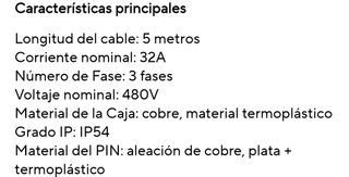 Cable Carga Coche Eléctrico 22kW 5m