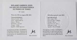 Moneda 10€ Roland Garros 2025