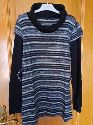 Vestido rayas gris-negro