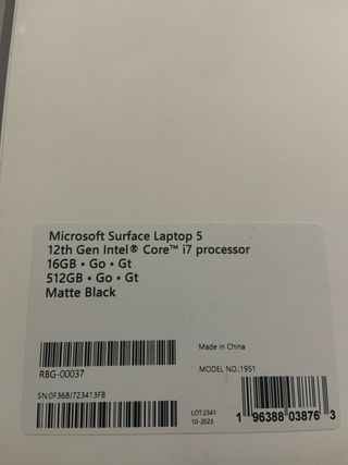 Surface Laptop 5 - i7 processor, 16Gb, 512GB