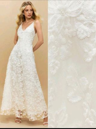 Vestido de fiesta de tirantes con bordado floral
