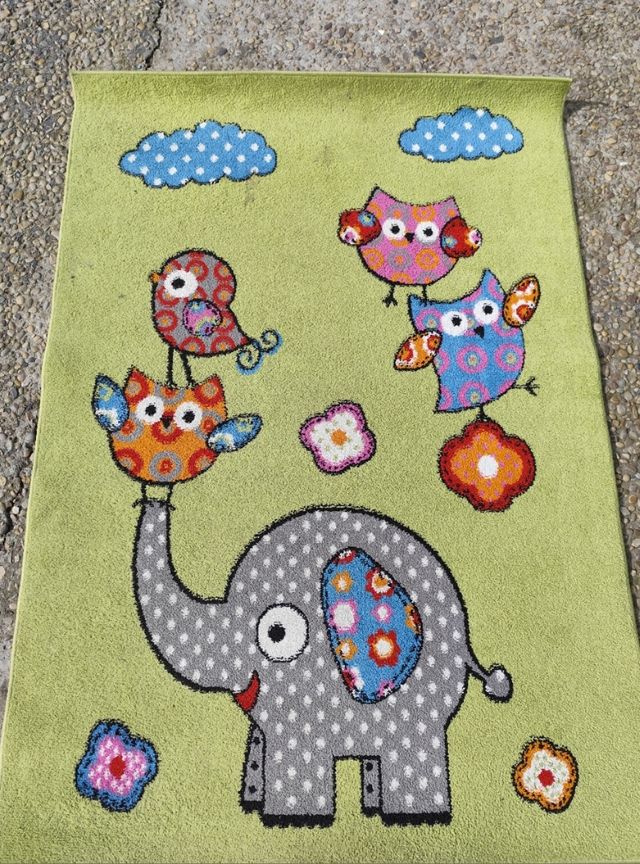 Alfombra infantil elefante - Gris/Verde