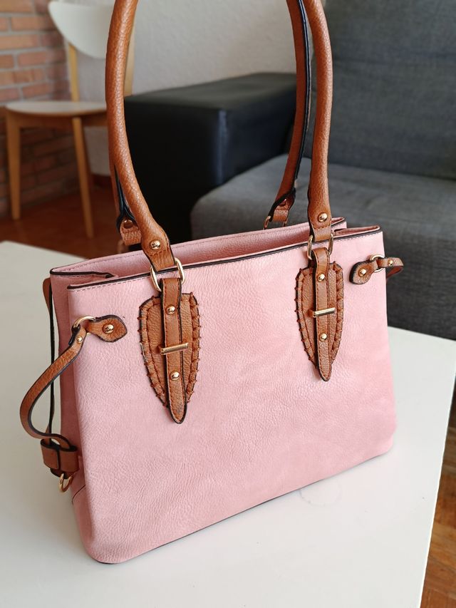 Bolso rosa y marrón