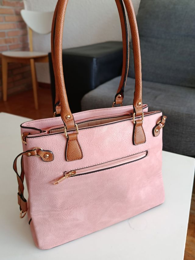 Bolso rosa y marrón