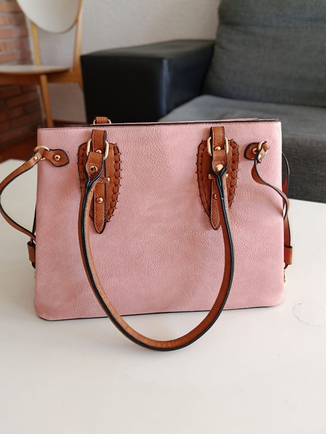 Bolso rosa y marrón