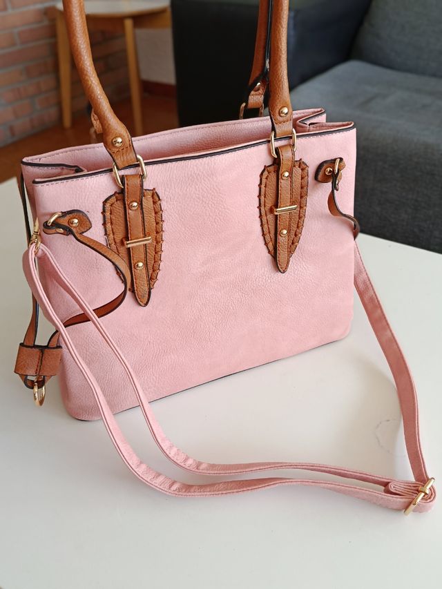 Bolso rosa y marrón