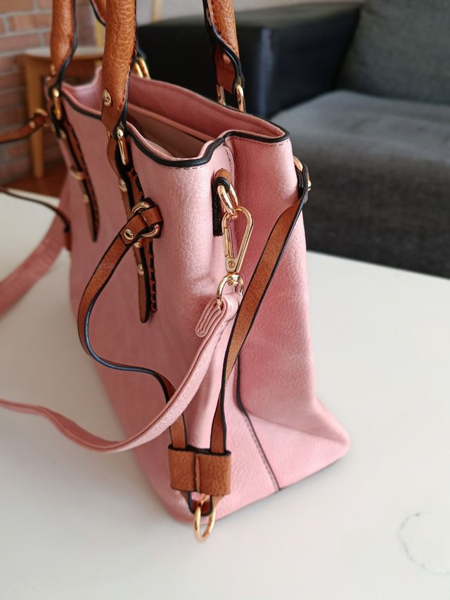 Bolso rosa y marrón
