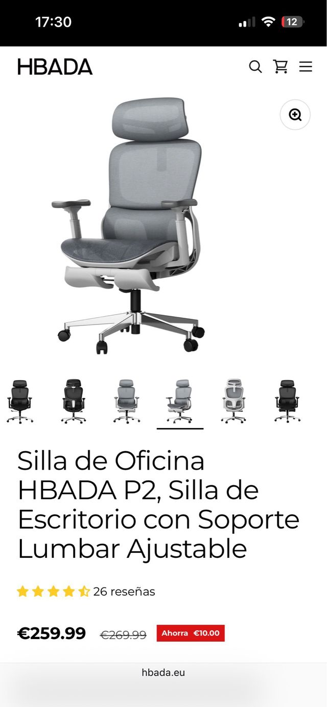 Hbada P2 - Silla ergonómica gris NUEVA