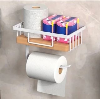 Porta carta igienica - bianco e legno