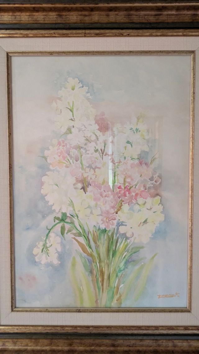 Cuadro acuarela flores rosas blancas