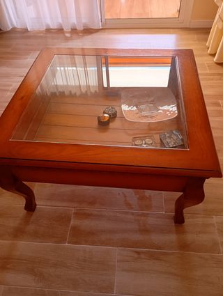 Mesa centro madera cristal