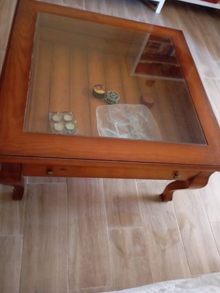 Mesa centro madera cristal