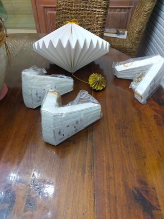 4 faroles cartón estilo oriental. blanco y dorado 