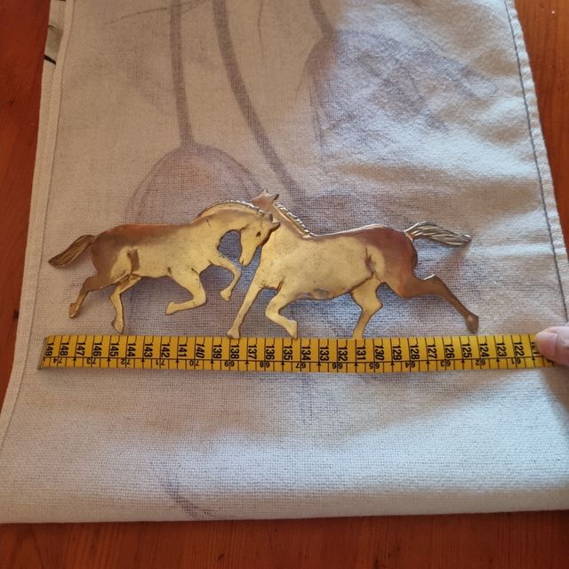 Decorazione vintage in ottone con 2 cavalli
