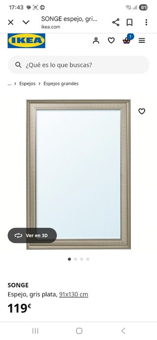 Espejo SONGE Ikea 91x130cm