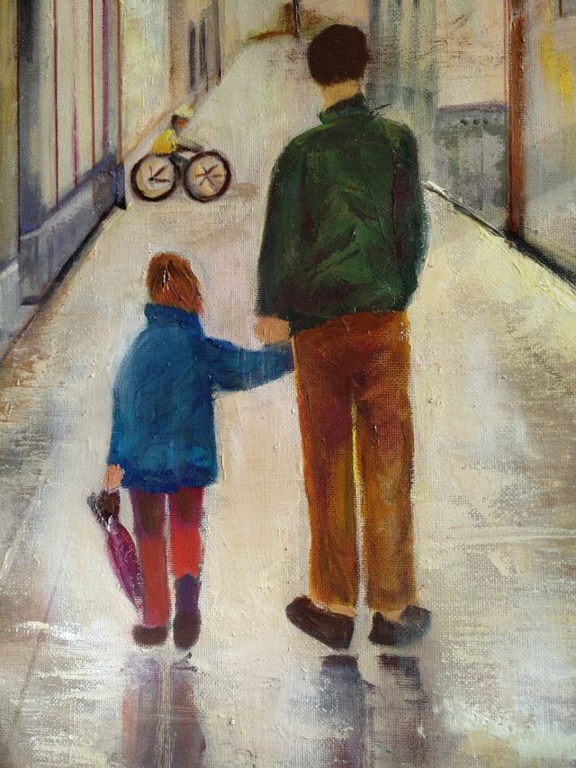 Cuadro óleo grande, paisaje urbano