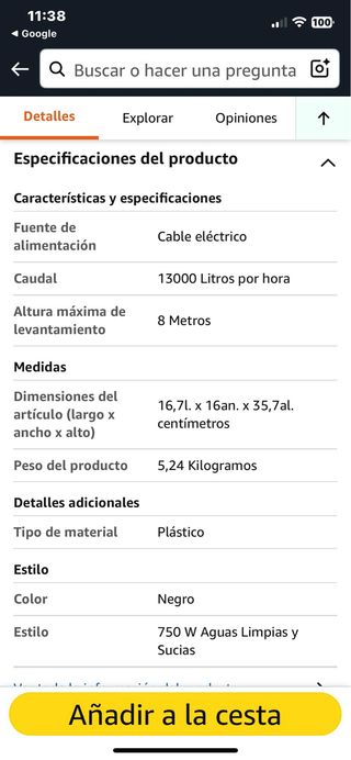 Bomba Sumergible Black+Decker 750W