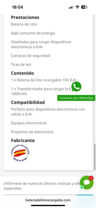 2 Baterías Litio Recargables 7.4V