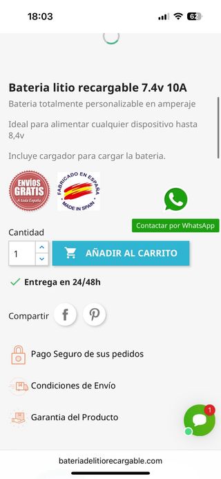 2 Baterías Litio Recargables 7.4V