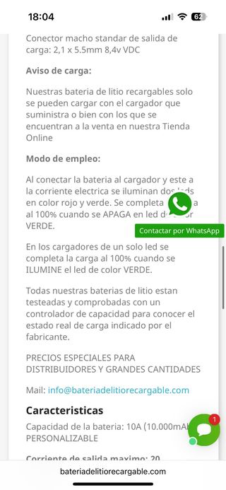 2 Baterías Litio Recargables 7.4V