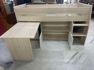 Cama litera infantil con escritorio - beige