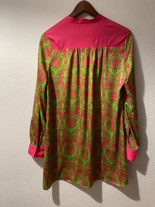 Camisa seda Interlove verde-rosa