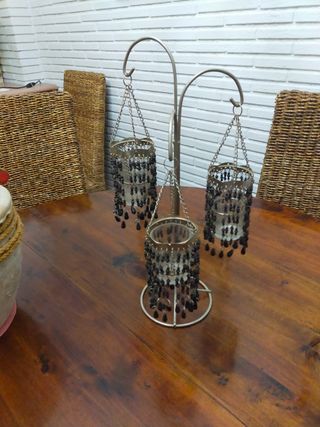 Candelabro 3 brazos metal y cristales negros