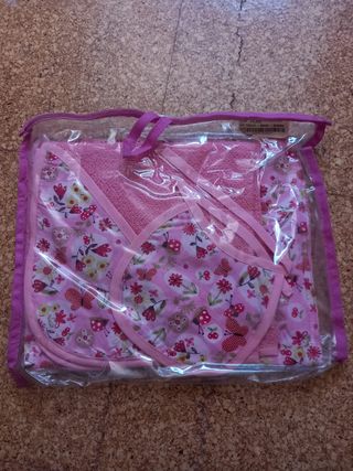 Set Toalha, Babete e Bolsa - Rosa - Boneca