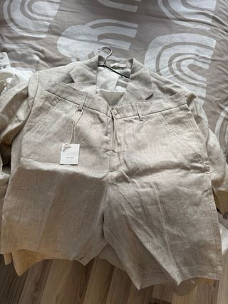 Traje Blazer + Bermuda lino beige Zara Nuevo