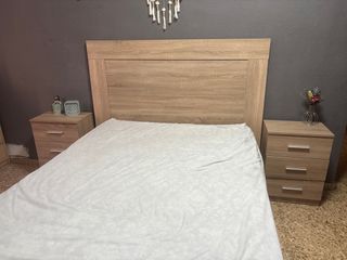 Cabecero cama madera + 2 mesitas