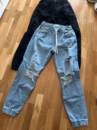 2 Vaqueros rotos: azul y negro