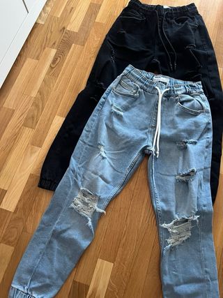 2 Vaqueros rotos: azul y negro
