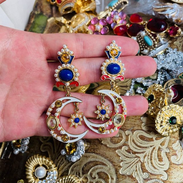 Orecchini dorato Luna e Stelle