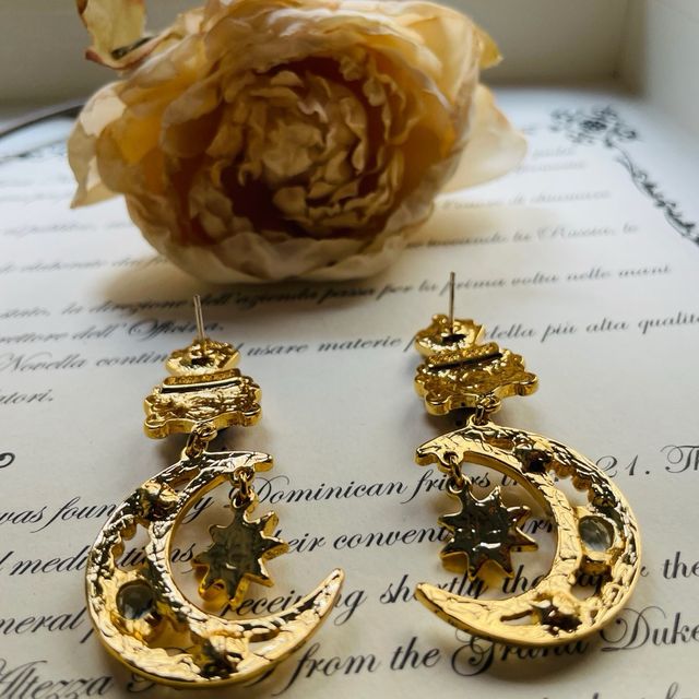 Orecchini dorato Luna e Stelle