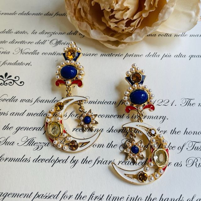 Orecchini dorato Luna e Stelle